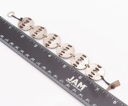 925 Sterling Silver Vintage Bracelet Designer Stitched Coin Ring Links  BT10463