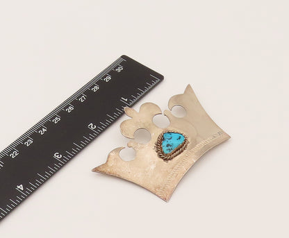NW NAVAJO 925 Sterling Silver Vintage Turquoise Royal Crown Brooch Pin BP10243