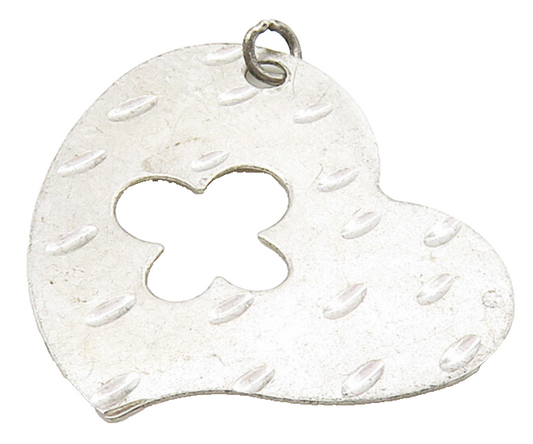 925 Sterling Silver  Vintage Shiny Flower Cutout Love Heart Pendant  PT12384
