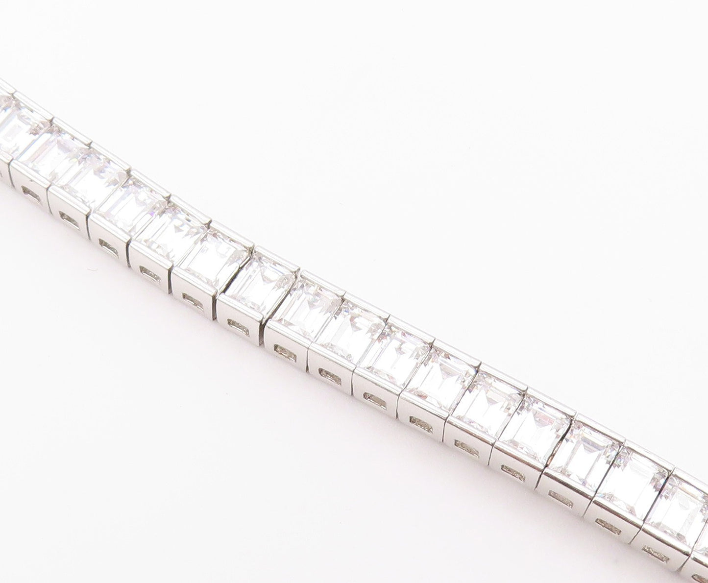 925 Sterling Silver  Vintage Cubic Zirconia Box Link Tennis Bracelet  BT8843