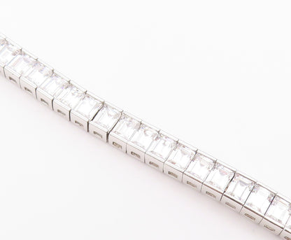 925 Sterling Silver  Vintage Cubic Zirconia Box Link Tennis Bracelet  BT8843