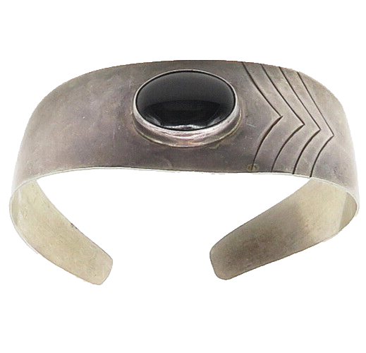 SYLVIA CHEE NAVAJO 925 Silver  Vintage Black Onyx Arrow Cuff Bracelet  BT6783