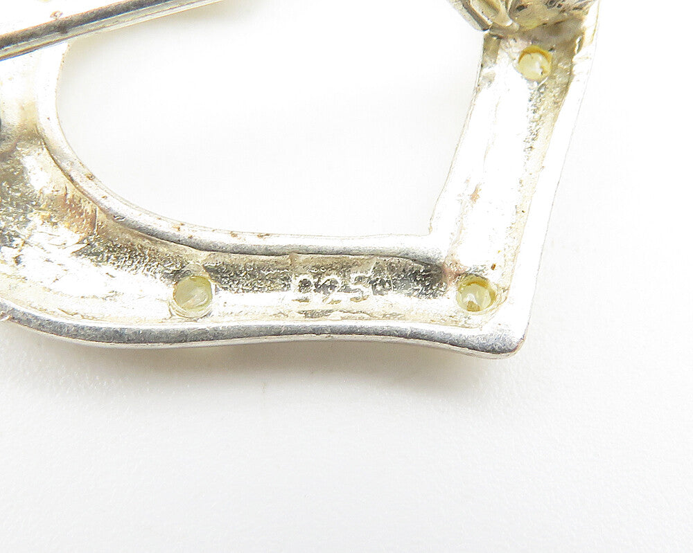 925 Sterling Silver  Vintage Topaz Dotted Open Love Heart Brooch Pin  BP4264