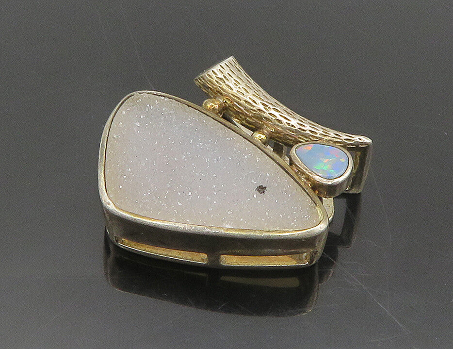 WHITNEY KELLY 925 Silver  Vintage Druzy Stone & Fire Opal Pendant  PT15310