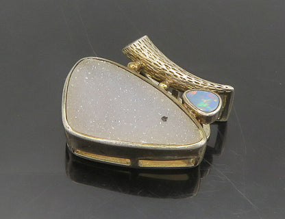 WHITNEY KELLY 925 Silver  Vintage Druzy Stone & Fire Opal Pendant  PT15310
