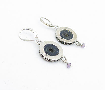 925 Sterling Silver  Vintage Shiny Enamel Coated Spiral Dangle Earrings EG2404