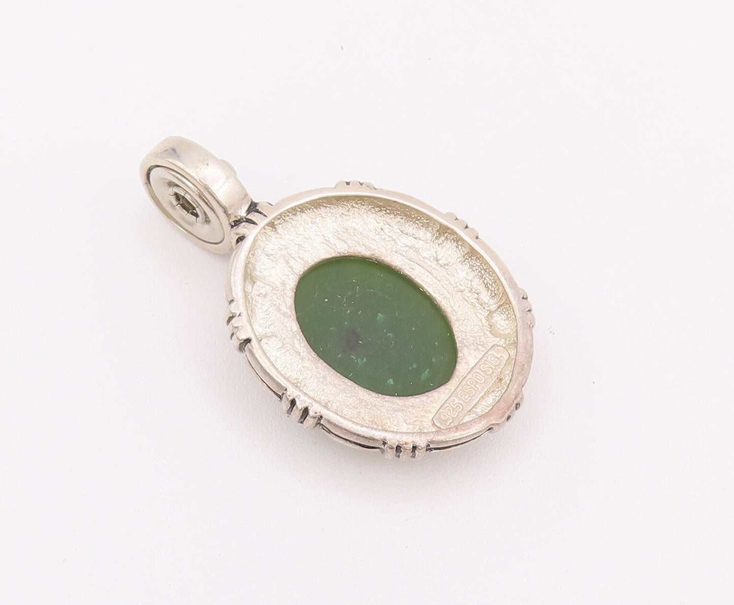 925 Sterling Silver Vintage Pendant ESPO SIG Cabochon Green Gemstone  PT22787