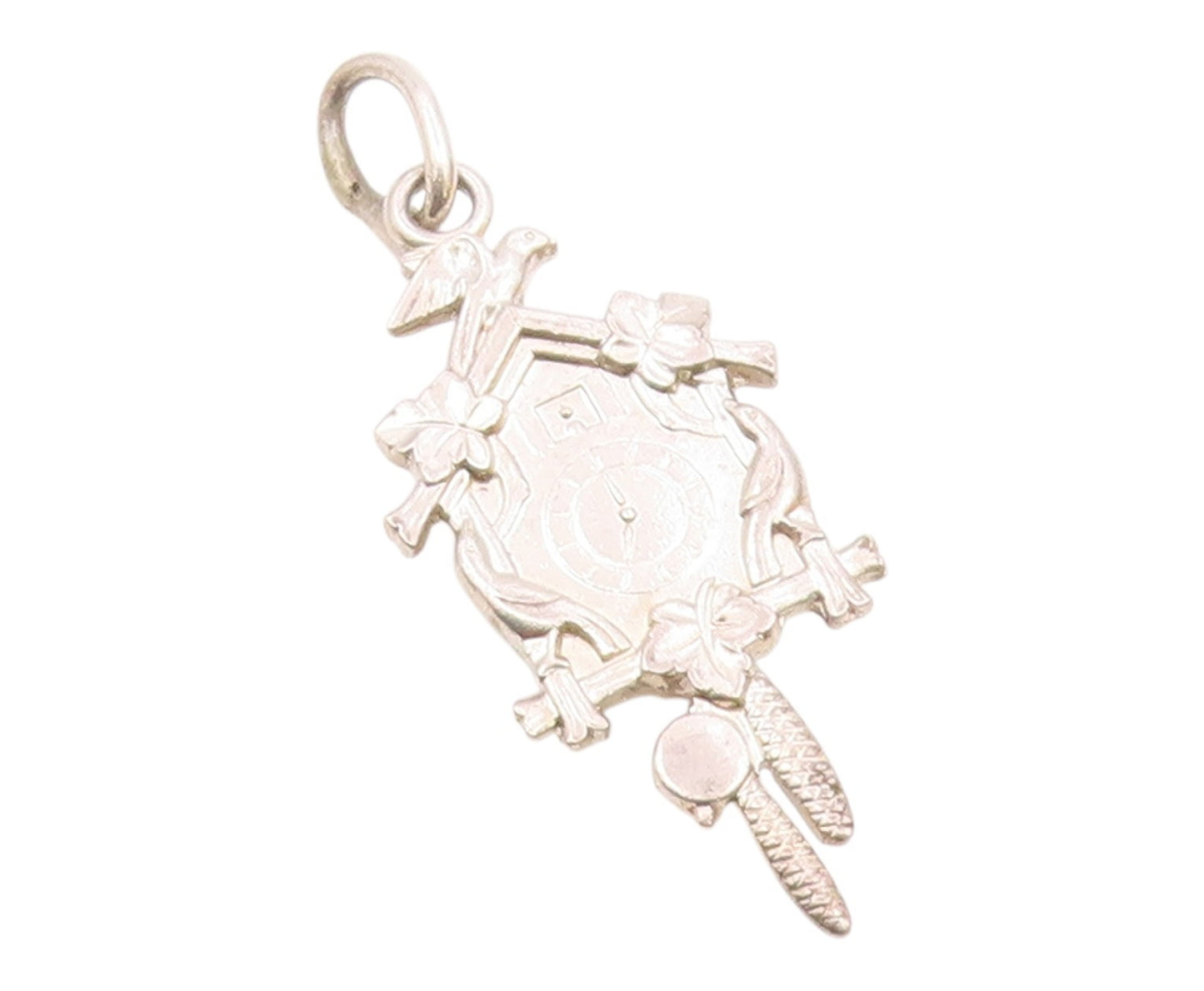 925 Sterling Silver  Vintage Shiny Cuckoo Clock Motif Pendant  PT17514