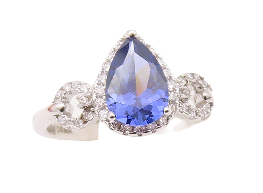 925 Sterling Silver Vintage Ring Drop Sapphire Designer CZ Inlay  Sz 7  RG29306
