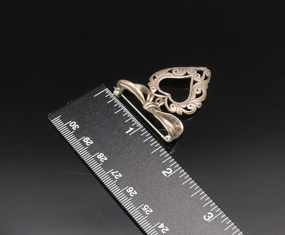 925 Silver  Vintage Dainty Bow Tie Dangle Scroll Love Heart Brooch Pin  BP9759