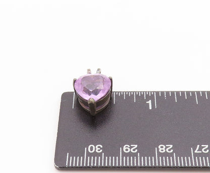 925 Sterling Silver Vintage Pendant Faceted Amethyst Love Heart Charm  PT24957