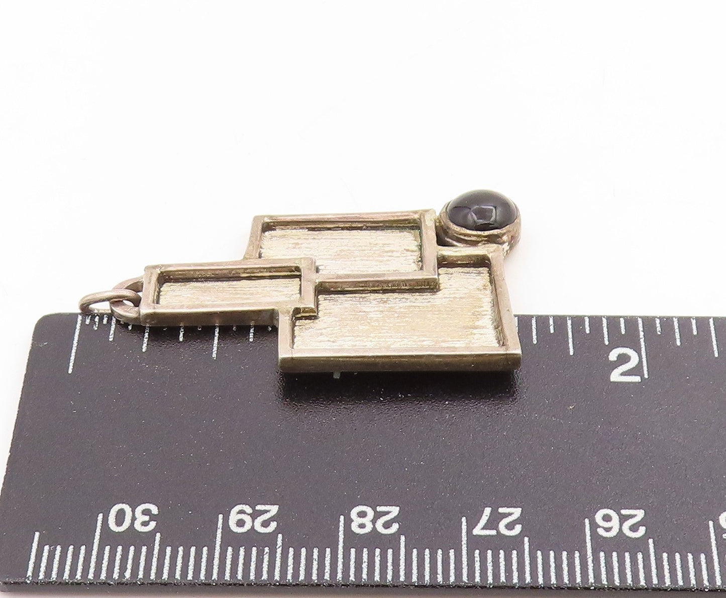 925 Sterling Silver Vintage Pendant Cabochon Onyx Geometric Architecture PT25443