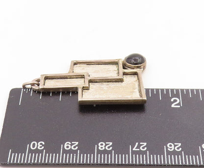 925 Sterling Silver Vintage Pendant Cabochon Onyx Geometric Architecture PT25443