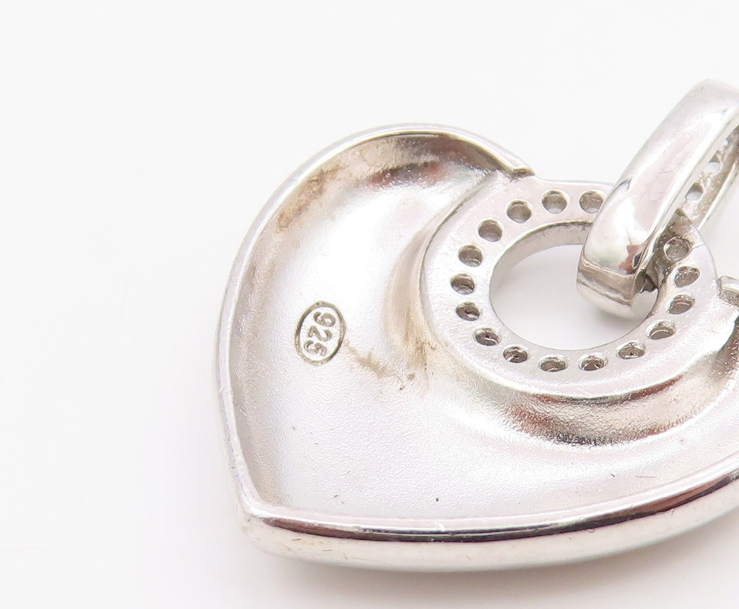 925 Sterling Silver Vintage Pendant Round CZ Modernist Love Heart Charm  PT26181