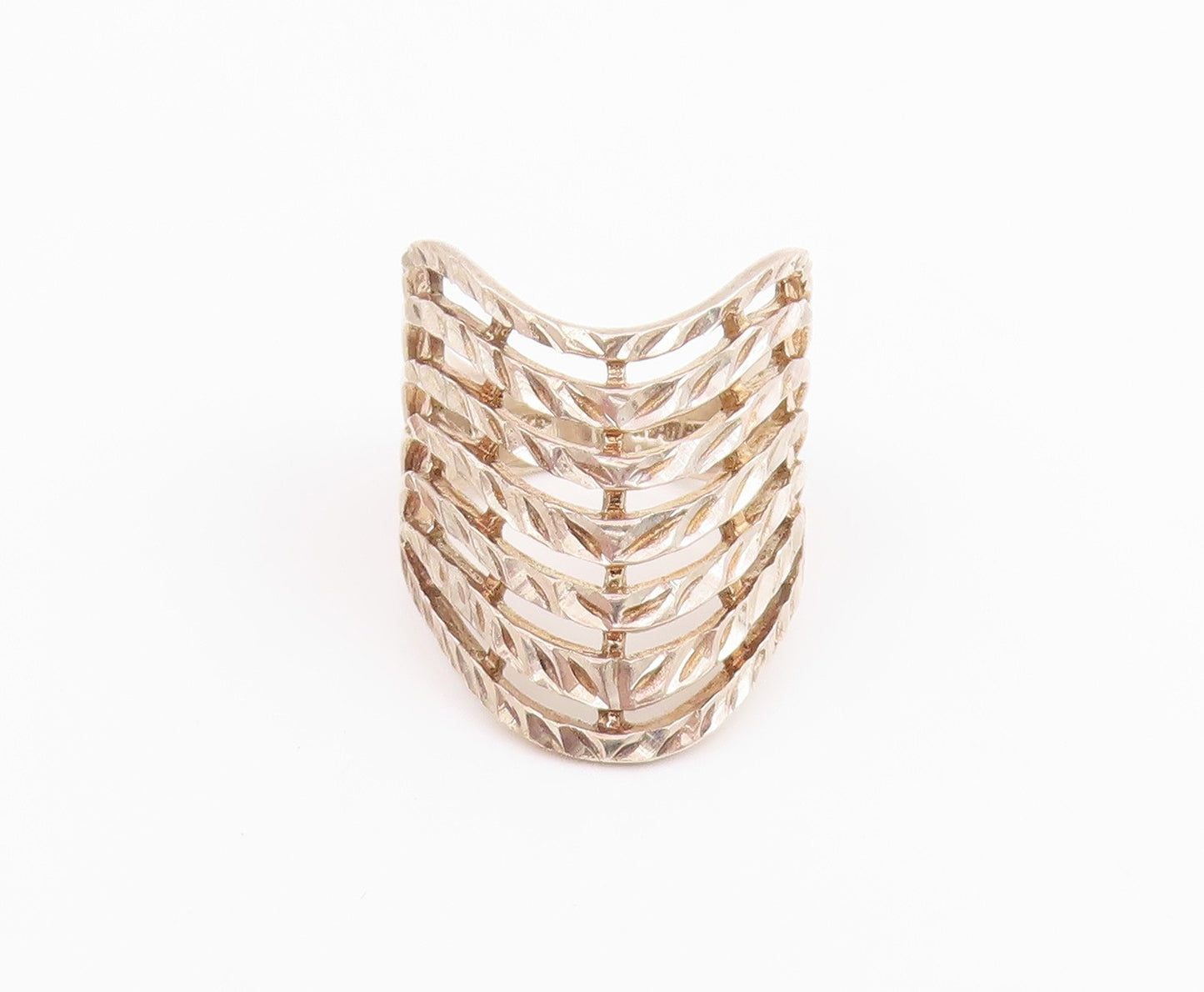 925 Sterling Silver Vintage Ring Etched Multi Row Wavy Curve Band  Sz 7  RG34496