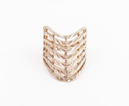 925 Sterling Silver Vintage Ring Etched Multi Row Wavy Curve Band  Sz 7  RG34496