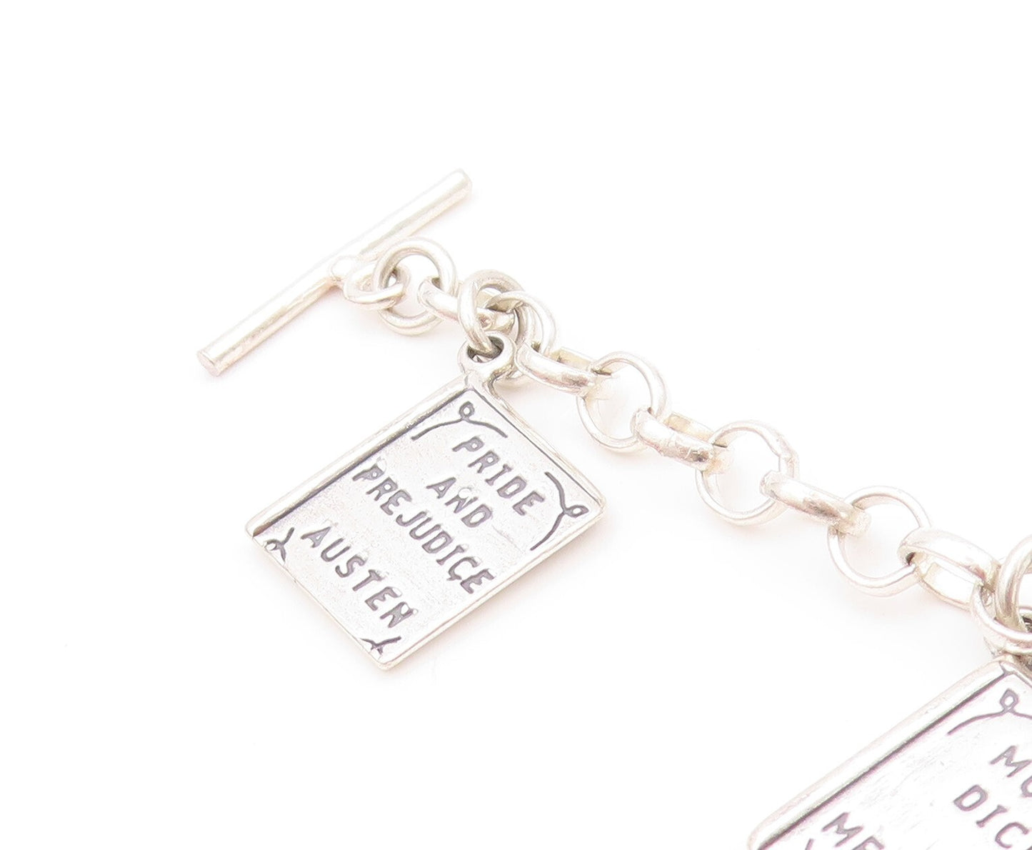 925 Sterling Silver Vintage Bracelet Book Lover Dangling Carved Books  BT11131