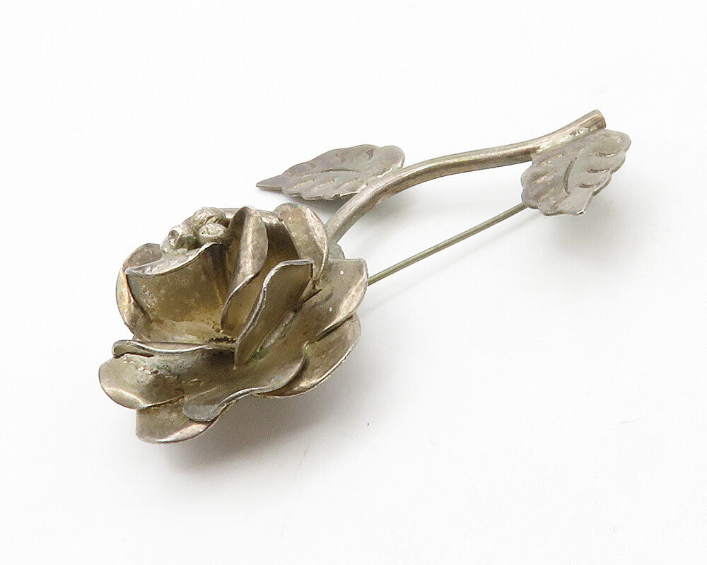 MEXICO 925 Sterling Silver  Vintage Sculpted Single Flower Brooch Pin  BP5043