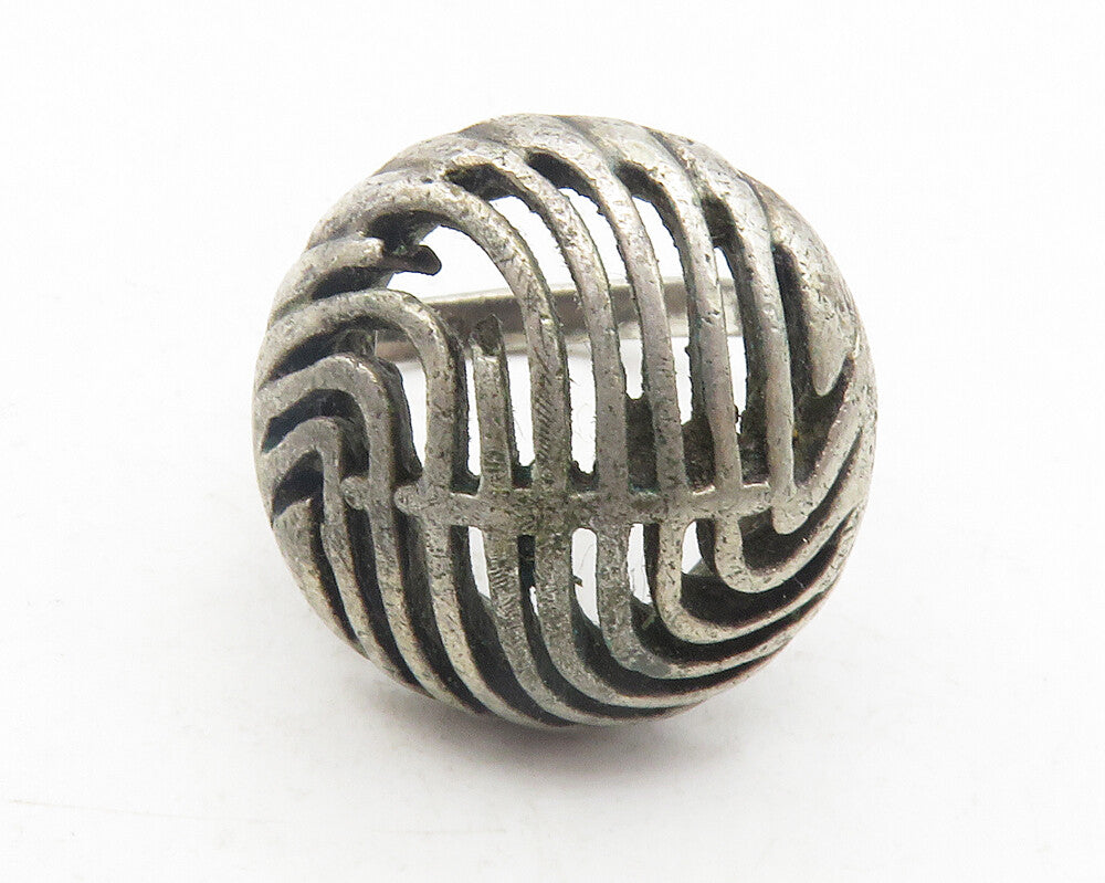 925 Sterling Silver  Vintage Dark Tone Swirl Dome Band Ring Sz 4.5  RG12082