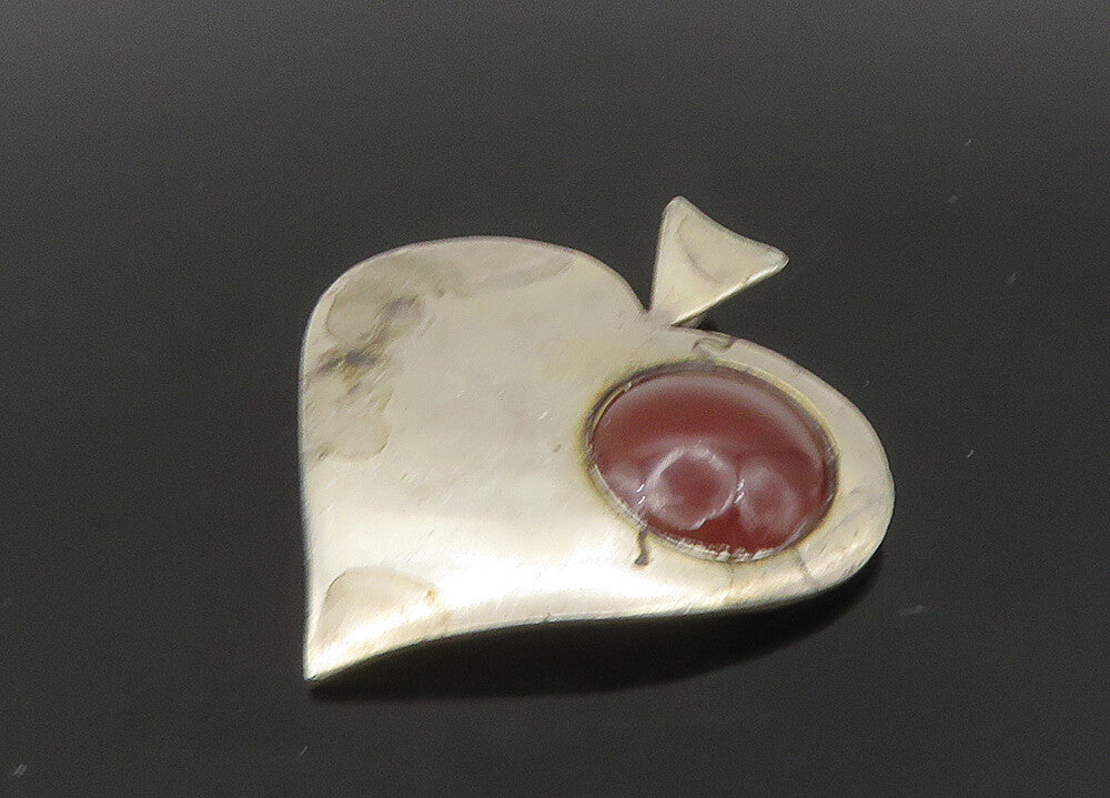 ISRAEL 925 Sterling Silver  Vintage Carnelian Love Heart Pendant  PT18645