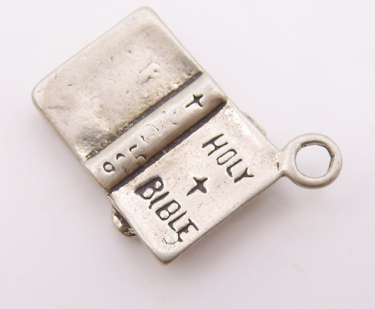 925 Sterling Silver  Vintage Open Religious Holy Bible Charm Pendant  PT21579