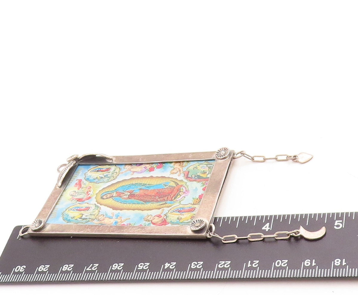925 Sterling Silver Vintage Pendant Religious Jesus Photo Frame PT23758