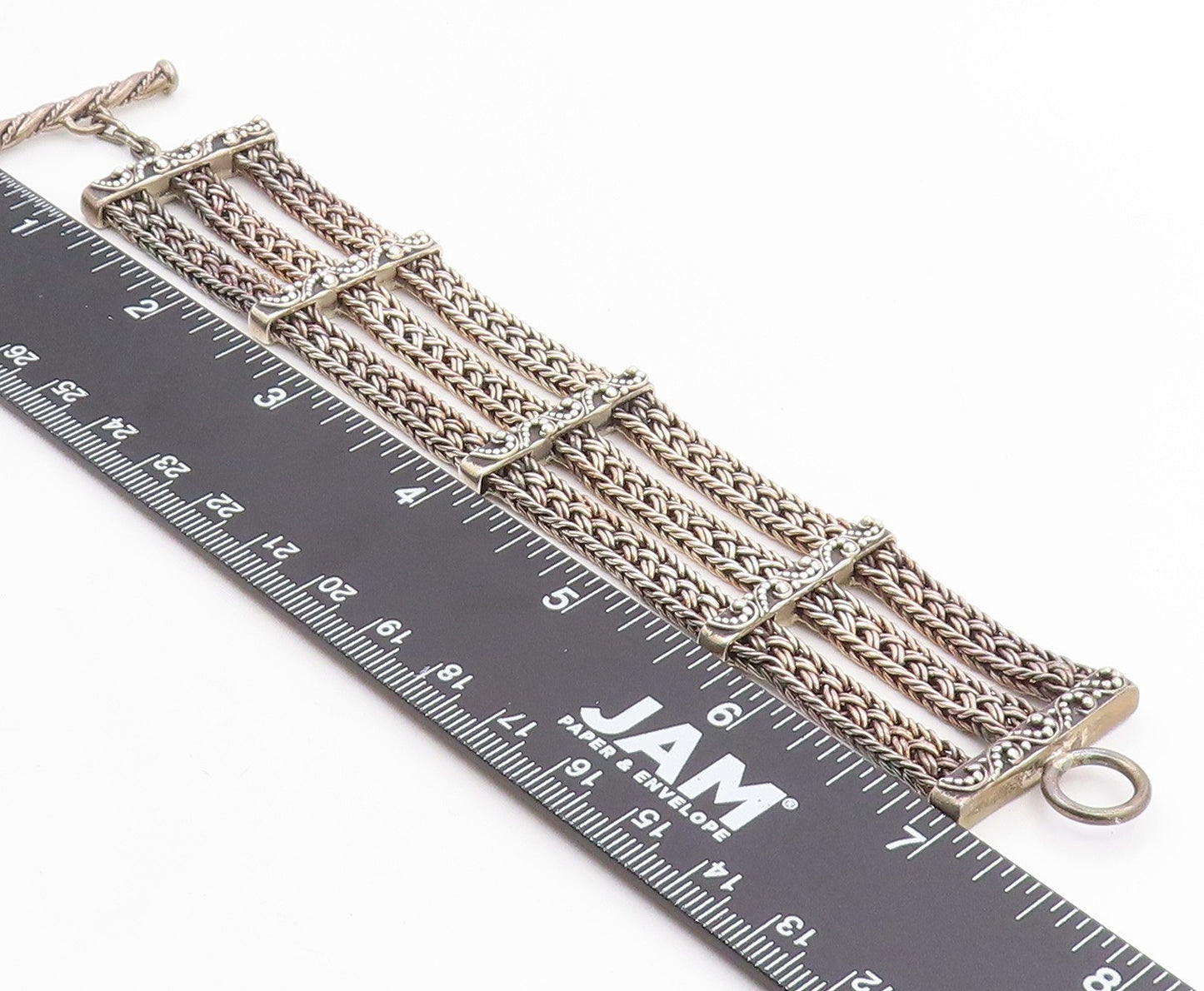 925 Sterling Silver Vintage Bracelet LOIS HILL Triple Strand Scroll Bar  BT12042