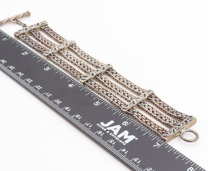 925 Sterling Silver Vintage Bracelet LOIS HILL Triple Strand Scroll Bar  BT12042