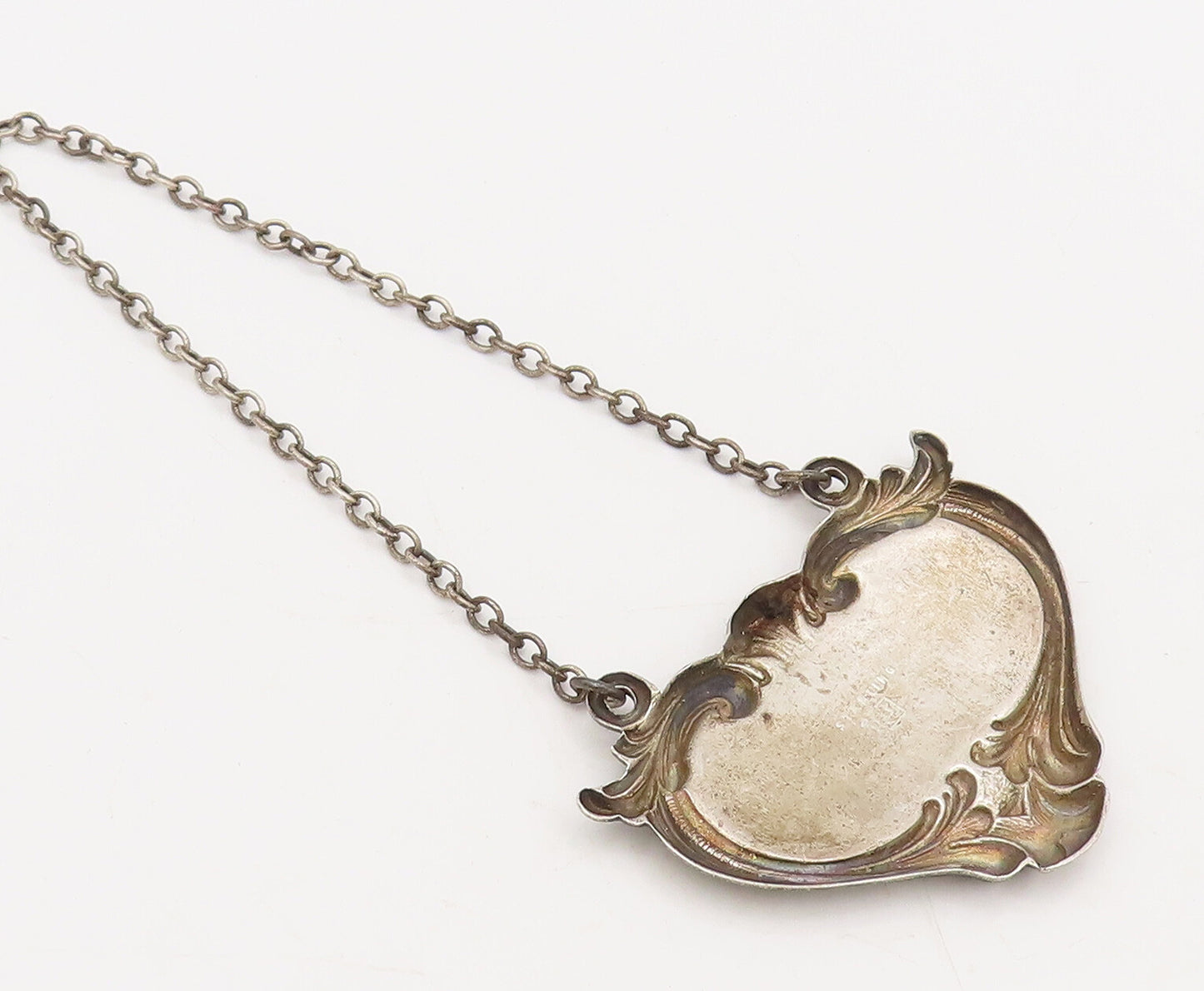 925 Sterling Silver Vintage Bottle Tag  Swirly Carved Heart Gin Tag  TR3688