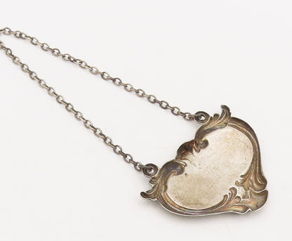 925 Sterling Silver Vintage Bottle Tag  Swirly Carved Heart Gin Tag  TR3688