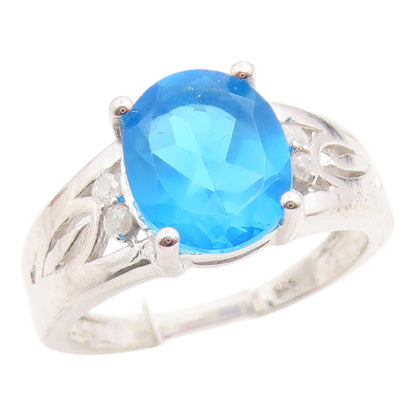 925 Sterling Silver Vintage Ring Real Diamonds & Blue Topaz Band  Sz 7  RG36139
