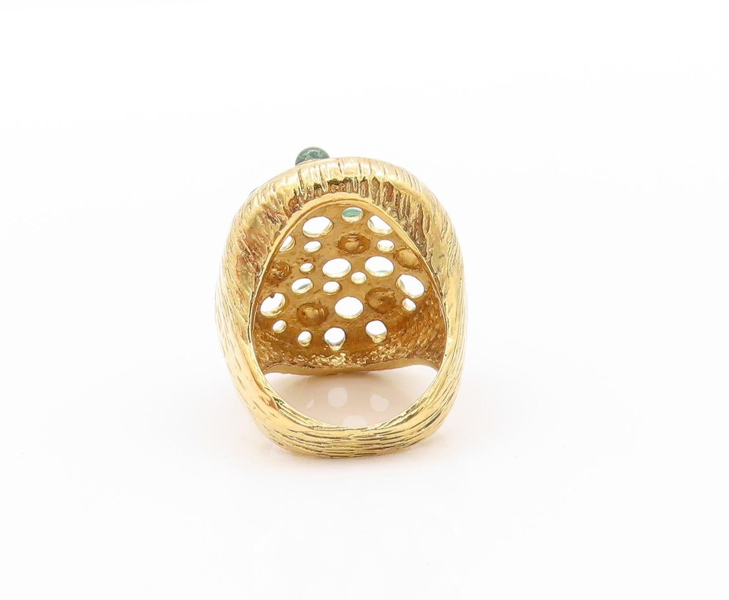 925 Sterling Silver Vintage Ring Gold plated Malachite Cutouts  Sz 8  RG32407
