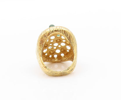 925 Sterling Silver Vintage Ring Gold plated Malachite Cutouts  Sz 8  RG32407