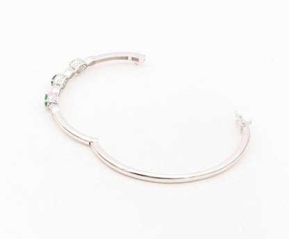 925 Sterling Silver Vintage Bracelet Loop Cutout Green & White CZ Bangle BT10718
