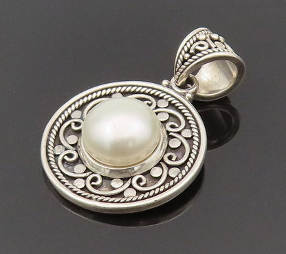 BALI 925 Silver  Vintage Swirl Flower & Freshwater Pearl Pendant  PT21966