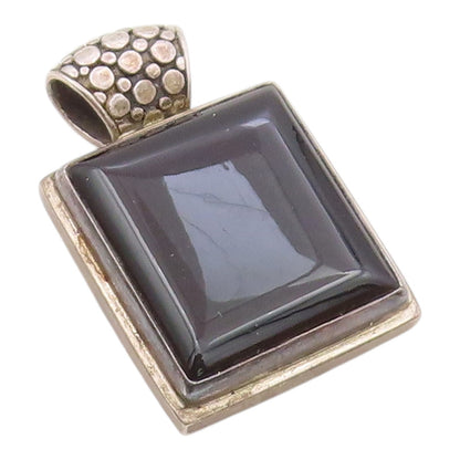 925 Sterling Silver  Vintage Black Onyx Circle Patterned Bail Pendant  PT16740