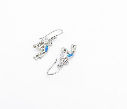 925 Sterling Silver  Fire Opal & Cubic Zirconia Kokopelli Drop Earrings EG3497
