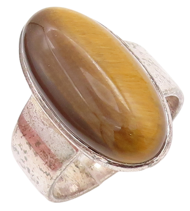 925 Sterling Silver Vintage Ring Large Cabochon Oval Tiger's Eye  Sz 9 RG28884
