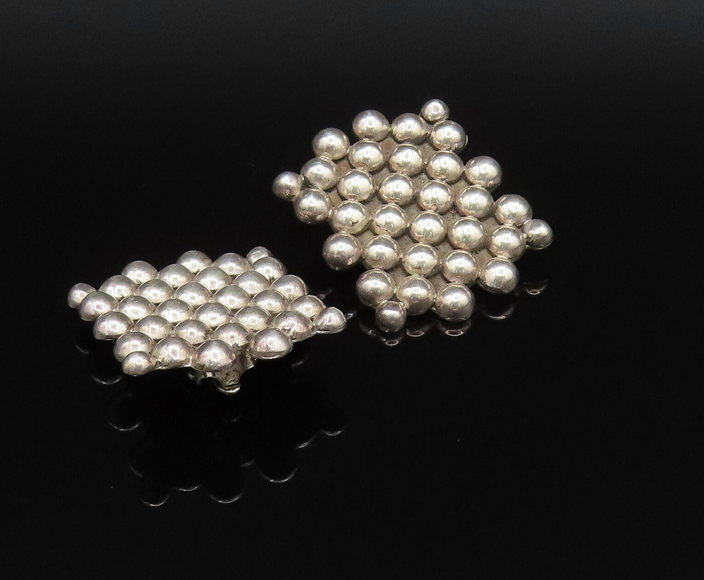 MEXICO 925 Sterling Silver Vintage Beaded Cluster Non Pierced Earrings EG12146