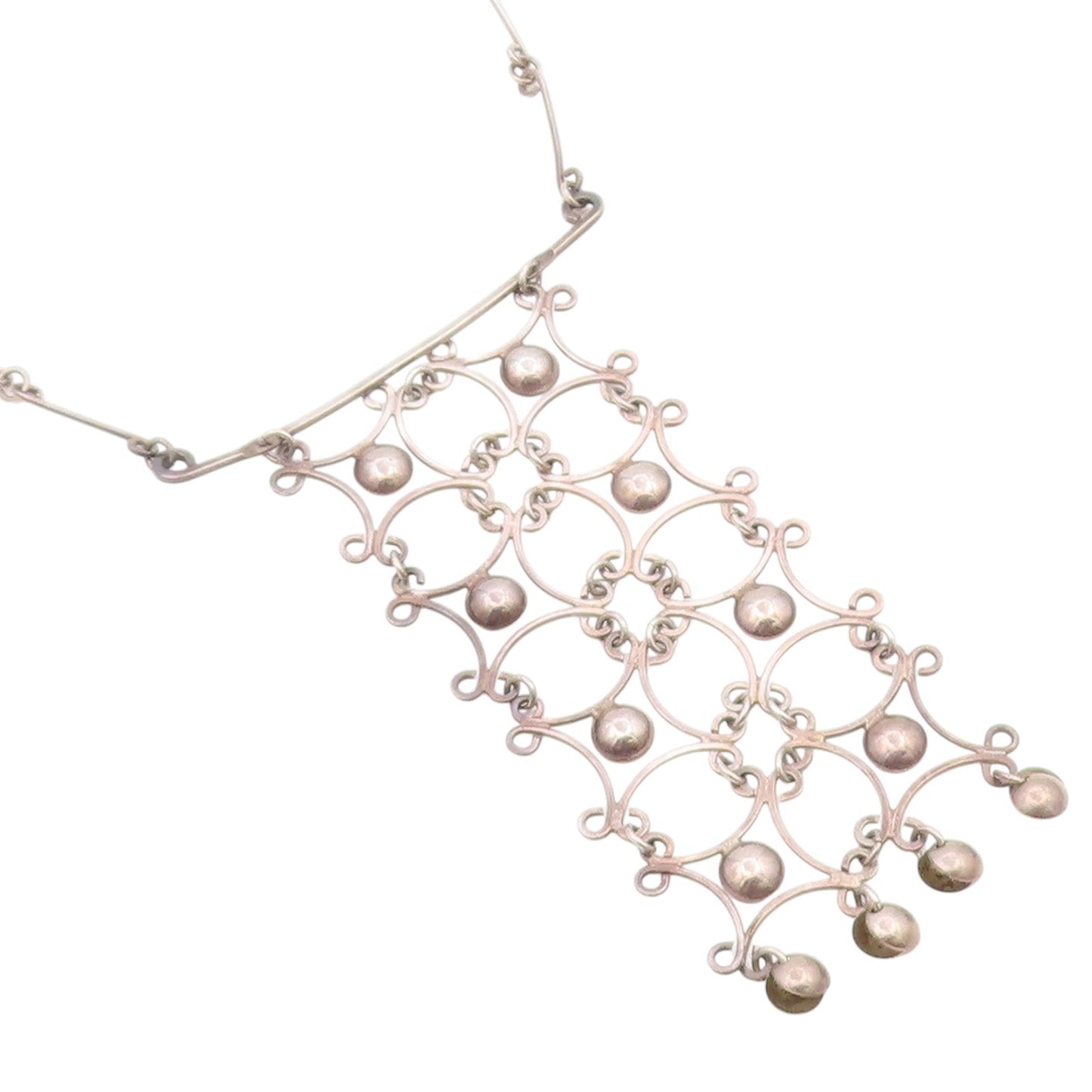 925 Sterling Silver Vintage Necklace Openwork Geometric Lattice Drop  NE4936