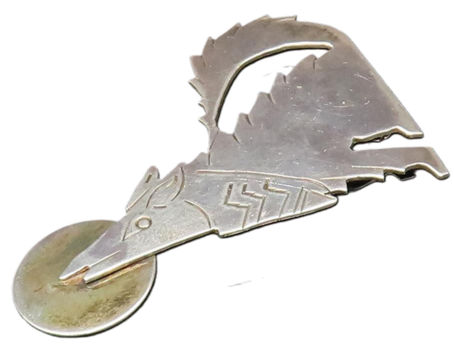 SOUTHWESTERN 925 Silver Vintage Two Tone Wolf & Full Moon Brooch Pin BP9995