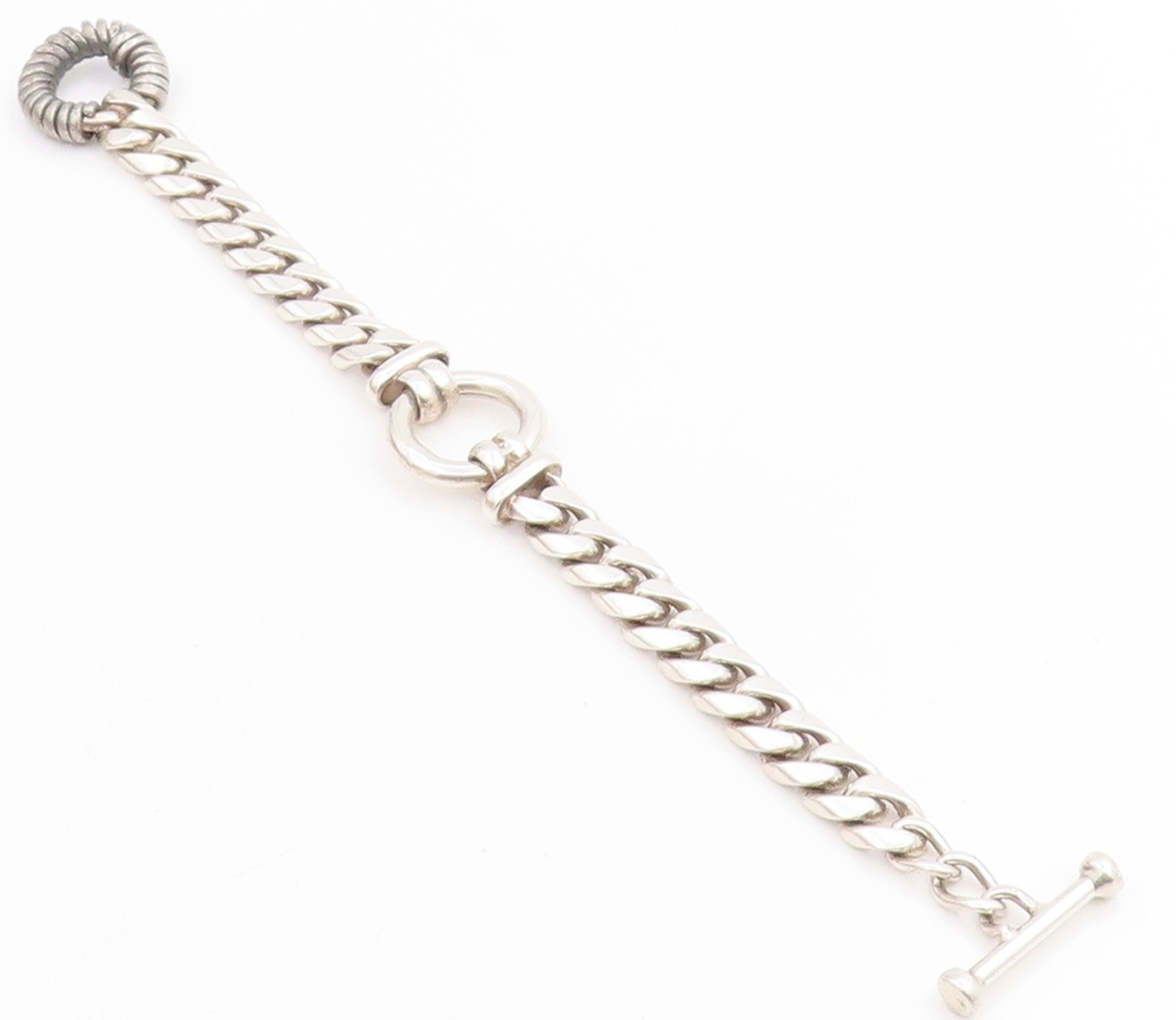 925 Sterling Silver Vintage Bracelet Modernist Curb Link Toggle Chain  BT11486