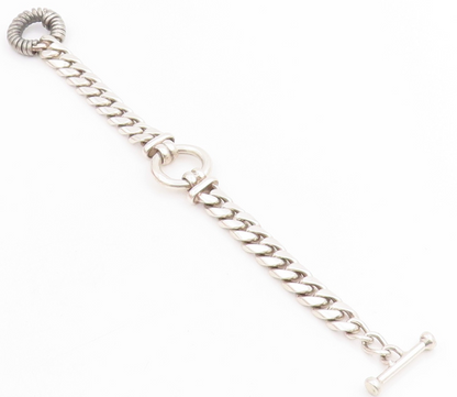 925 Sterling Silver Vintage Bracelet Modernist Curb Link Toggle Chain  BT11486