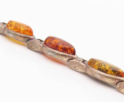 925 Sterling Silver Vintage Bracelet Dark Tone Cabochon Honey Amber  BT11012