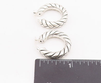 925 Sterling Silver Vintage Earrings Solid Twisted Rope Etched Hoops  EG13088