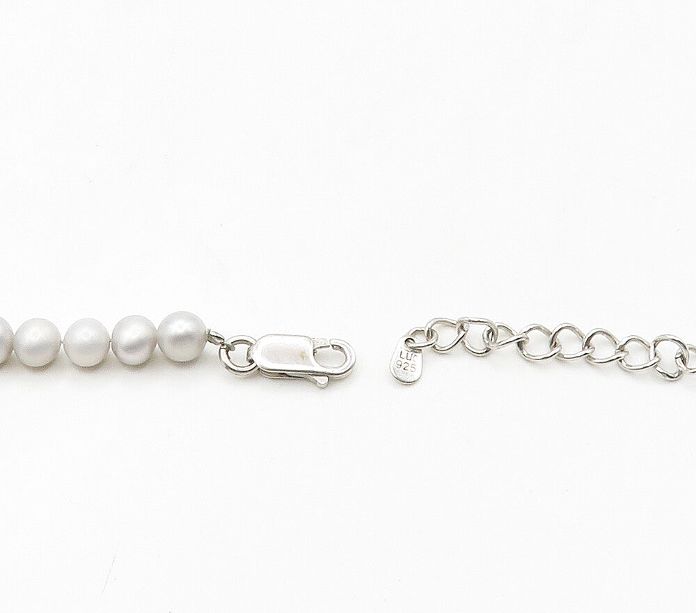 925 Sterling Silver  Shiny Freshwater Pearls Beaded Chain Necklace  NE2574