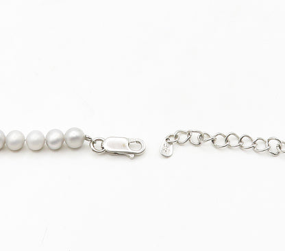 925 Sterling Silver  Shiny Freshwater Pearls Beaded Chain Necklace  NE2574