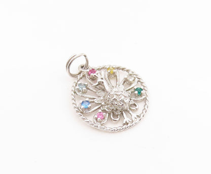925 Sterling Silver Vintage Pendant Multi Gemstone Elegant Peacock Bird  PT25909