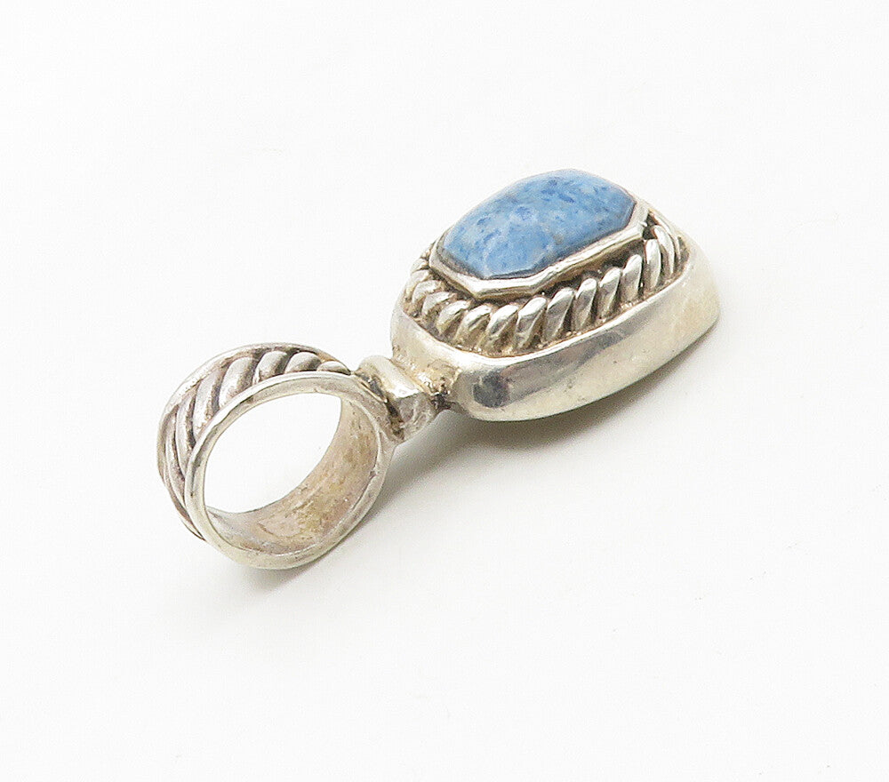 925 Sterling Silver  Vintage Cabochon Cut Turquoise Twist Pendant  PT13298