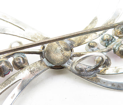 925 Sterling Silver  Vintage Pink Topaz Bow Tied Ribbon Brooch Pin  BP1232